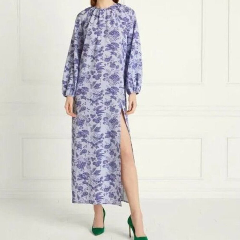 Hill House The Simone Maxi Side Slit Long Sleeve Dress Lilac Floral Purple L